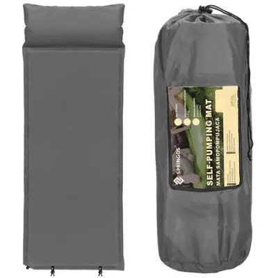 186 cm samonapihljiva vzmetnica z blazino in prevleko, siva podloga za kampiranje.