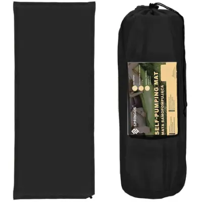 180 cm samonapihljiva vzmetnica s prevleko, črna podloga za kampiranje.