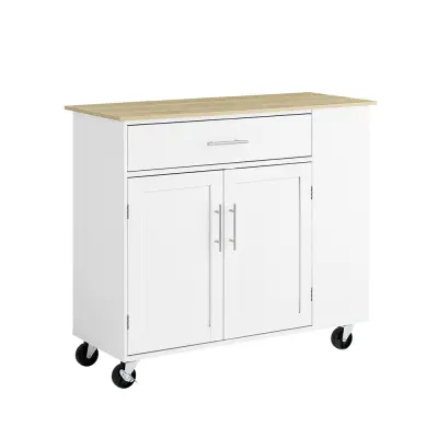 SoBuy kuhinjski otok s kolesi, predali in nastavljivimi policami, bela, 99x40x85 cm, model FKW133-WN