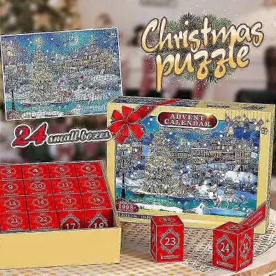 Božični adventni koledar Puzzle 1008 kosov, 24-dnevni adventni koledar 2023 Božične sestavljanke, božično darilo za otroke-D