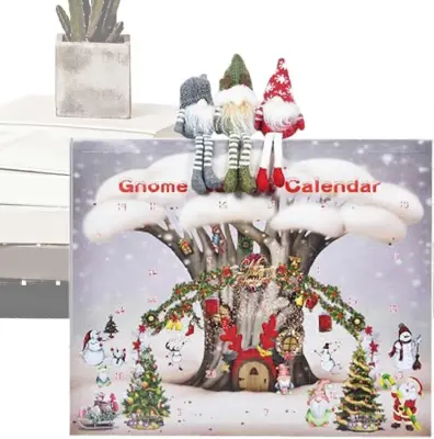 Božični odštevalni koledar Gnome, 24-dnevni božični adventni koledar s plišasto igračo Gnome, Božični praznični dekor Gnome Darilo