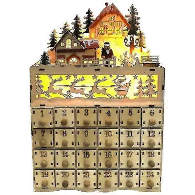 Lesen adventni koledar Božični odštevalni koledar z LED osvetlitvijo 24-dnevna škatla s predali Božično darilo Namizni obrtni okraski