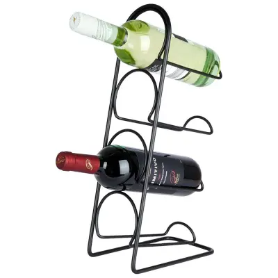 Črno kovinsko stojalo za vino za 4 steklenice, 21x43 cm