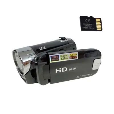 16MP HD Digitalna Kamera Kamkorder s Spominsko Kartico - 1080p, 16x Zoom Black