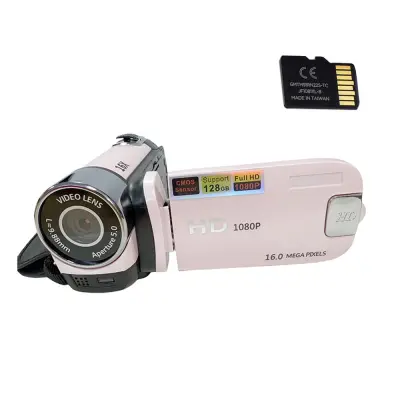 16MP HD Digitalna Kamera Kamkorder s Spominsko Kartico - 1080p, 16x Zoom Pink