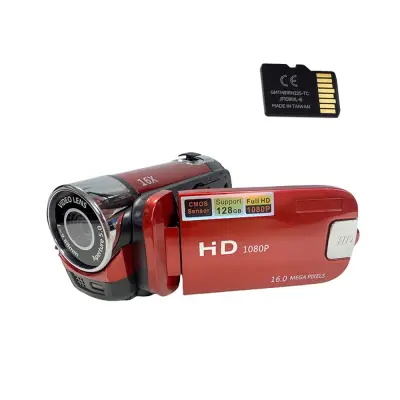 16MP HD Digitalna Kamera Kamkorder s Spominsko Kartico - 1080p, 16x Zoom Red