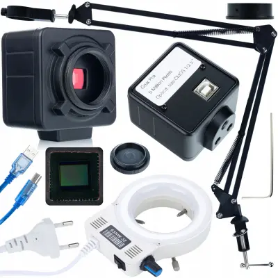 ROSFIX SET NOSILEC ZA MIKROSKOP ODM-180X + LED OSVETLJEVALEC 32X + KAMERA KMCP-HDMI-USB 5MP | C-MOUNT, 2K, USB