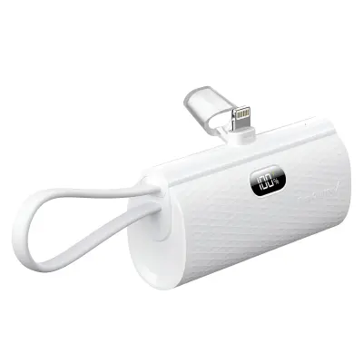 Forcell, Zunanji polnilec 5000 mAh iPhone Lightning in USB C priključki 20W, Bela