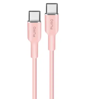 PURO, Kabel 3A USB-C na USB-C Fleksibilen silikon 60W 1,5m, Rose clair