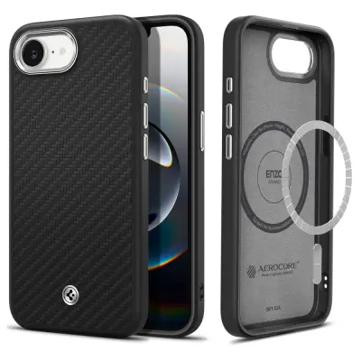 SPIGEN ENZO ARAMID MAG OVITEK ZA IPHONE 16E ZA MAGSAFE MAT ČRNA TRPEŽNA