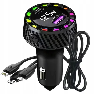 LED RGB 45W avtomobilski polnilec 12-24V 2x USB Type-C Lightning
