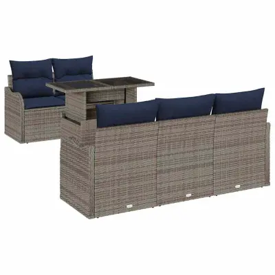 vidaXL Vrtna sedežna garnitura z blazino 6 pcs Siva Poly ratan