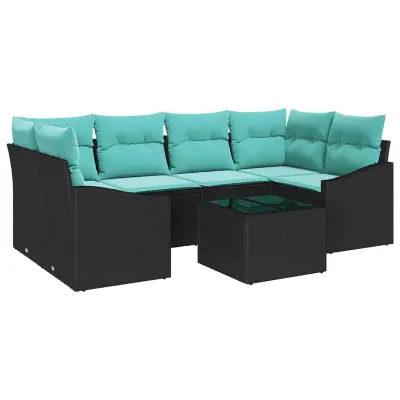 vidaXL Vrtna sedežna garnitura 7 pcs Črna Turkizna 55 x 55 x 37 cm