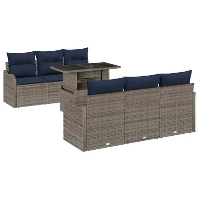vidaXL Vrtna sedežna garnitura z blazino 7 pcs Siva Poly ratan
