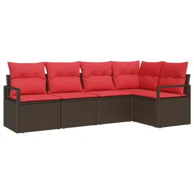 vidaXL Vrtna sedežna garnitura 5 pcs Rjava Poly ratan