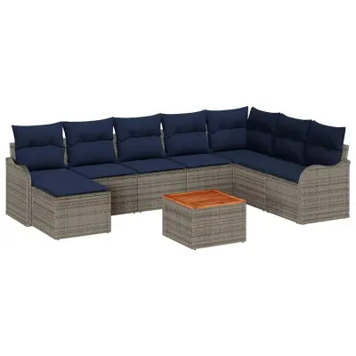 vidaXL Vrtna sedežna garnitura 9 pcs Siva Poly ratan