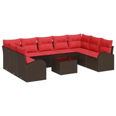 vidaXL Vrtna sedežna garnitura 10 pcs Rjava Poly ratan
