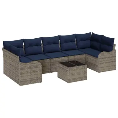 vidaXL Vrtna sedežna garnitura 8 pcs Siva 55 x 55 x 37 cm Poly ratan