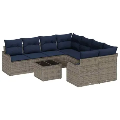 vidaXL Vrtna sedežna garnitura 9 pcs Siva 55 x 55 x 37 cm Poly ratan