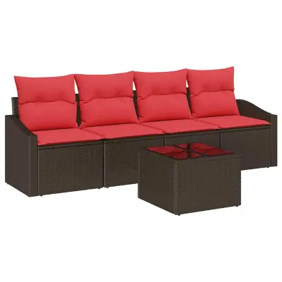 vidaXL Vrtna sedežna garnitura 5 pcs Rjava in rdeča 55 x 55 x 37 cm