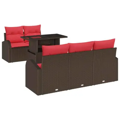 vidaXL Vrtna sedežna garnitura z blazino 6 pcs Rjava Poly ratan