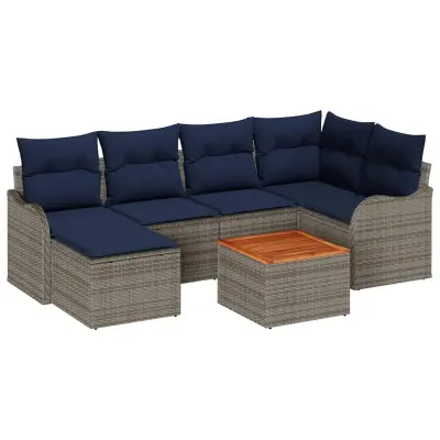 vidaXL Vrtna sedežna garnitura 7 pcs Siva Poly ratan