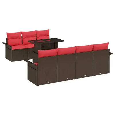 vidaXL Vrtna sedežna garnitura z blazino 8 pcs Rjava Poly ratan