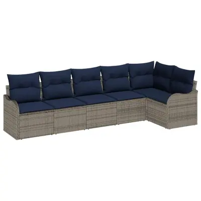 vidaXL Vrtna sedežna garnitura z blazino 6 pcs Siva Poly ratan