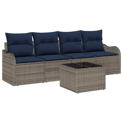 vidaXL Vrtna sedežna garnitura 5 pcs Siva Poly ratan
