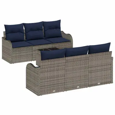 vidaXL Vrtna sedežna garnitura 7 pcs Siva 55 x 55 x 37 cm Poly ratan