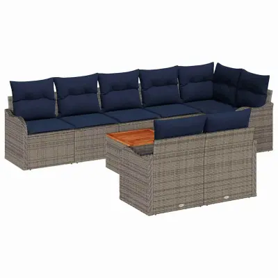vidaXL Vrtna sedežna garnitura 9 pcs Siva Poly ratan