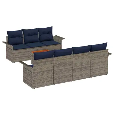 vidaXL Vrtna sedežna garnitura 8 pcs Siva Poly ratan