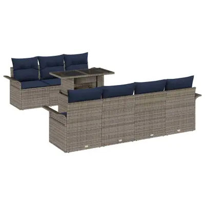vidaXL Vrtna sedežna garnitura z blazino 8 pcs Siva Poly ratan