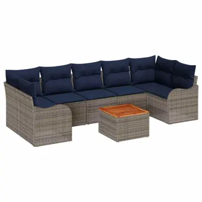 vidaXL Vrtna sedežna garnitura 8 pcs Siva Poly ratan