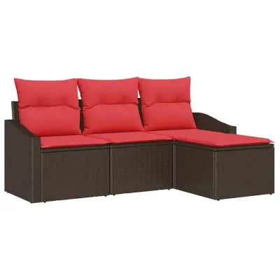 vidaXL Vrtna sedežna garnitura 4 pcs Rjava Poly ratan