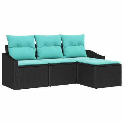 vidaXL Vrtna sedežna garnitura 4 pcs Črna Poly ratan