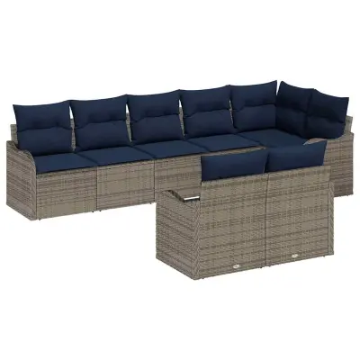 vidaXL Vrtna sedežna garnitura z blazino 8 pcs Siva Poly ratan