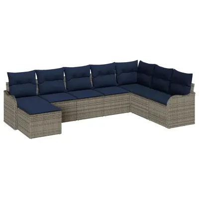 vidaXL Vrtna sedežna garnitura 8 pcs Siva Poly ratan