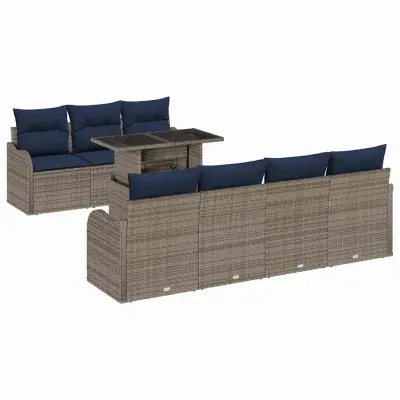 vidaXL Vrtna sedežna garnitura z blazino 8 pcs Siva Poly ratan