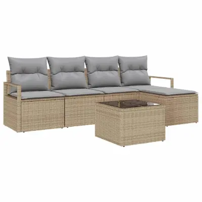 vidaXL Vrtna sedežna garnitura 6 pcs Bež Poly ratan