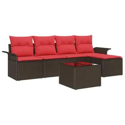 vidaXL Vrtna sedežna garnitura z blazino 6 pcs Rjava Poly ratan
