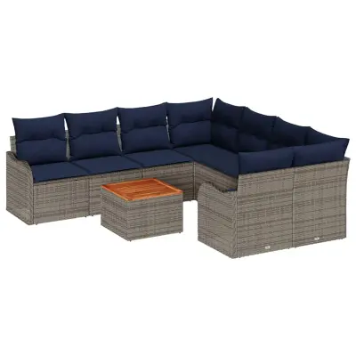 vidaXL Vrtna sedežna garnitura 9 pcs Siva Poly ratan