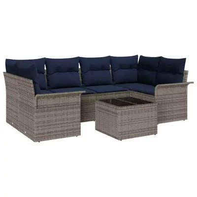 vidaXL Vrtna sedežna garnitura 7 pcs Siva Poly ratan