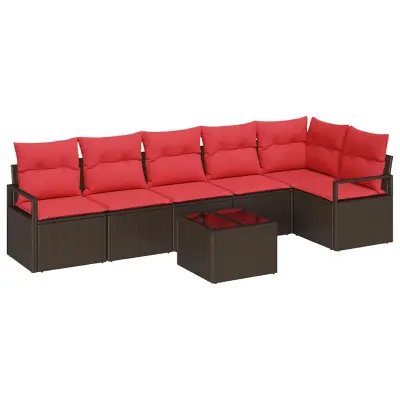 vidaXL Vrtna sedežna garnitura 7 pcs Rjava Poly ratan