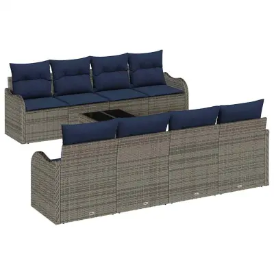 vidaXL Vrtna sedežna garnitura 9 pcs Siva 55 x 55 x 37 cm Poly ratan