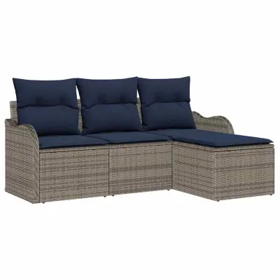 vidaXL Vrtna sedežna garnitura z blazino 4 pcs Siva Poly ratan