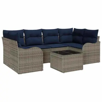 vidaXL Vrtna sedežna garnitura 7 pcs Siva 55 x 55 x 37 cm Poly ratan