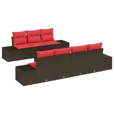 vidaXL Vrtna sedežna garnitura 8 pcs Rjava Poly ratan