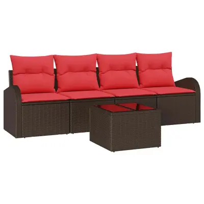 vidaXL Vrtna sedežna garnitura 5 pcs Rjava 55 x 55 x 37 cm Poly ratan