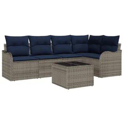 vidaXL Vrtna sedežna garnitura z blazino 6 pcs Siva Poly ratan
